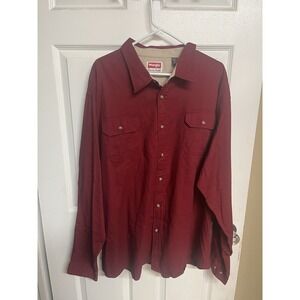 Wrangler Red Woven Cotton Twill Long Sleeve Button-Up Shirt Pockets 3XL